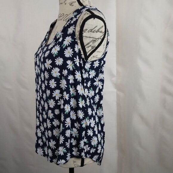 Old Navy | Sleeveless V-Neck Daisy Top Navy Pull On | Size S - Picture 2 of 5